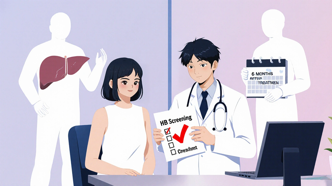 A doctor checks a screening list as ghostly patients fade behind them, representing preventable tragedies averted.