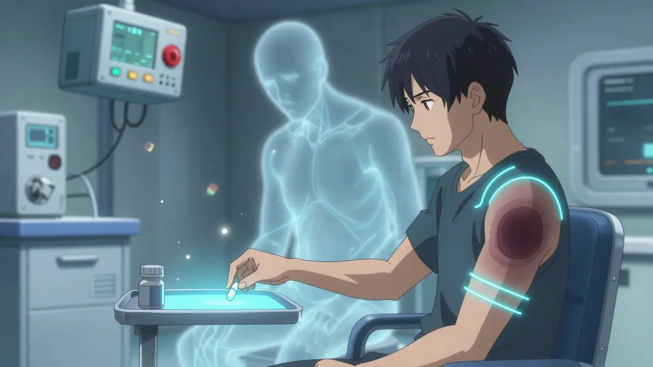 Patient receiving drug rechallenge with ghostly rash reappearing in high-tech medical room