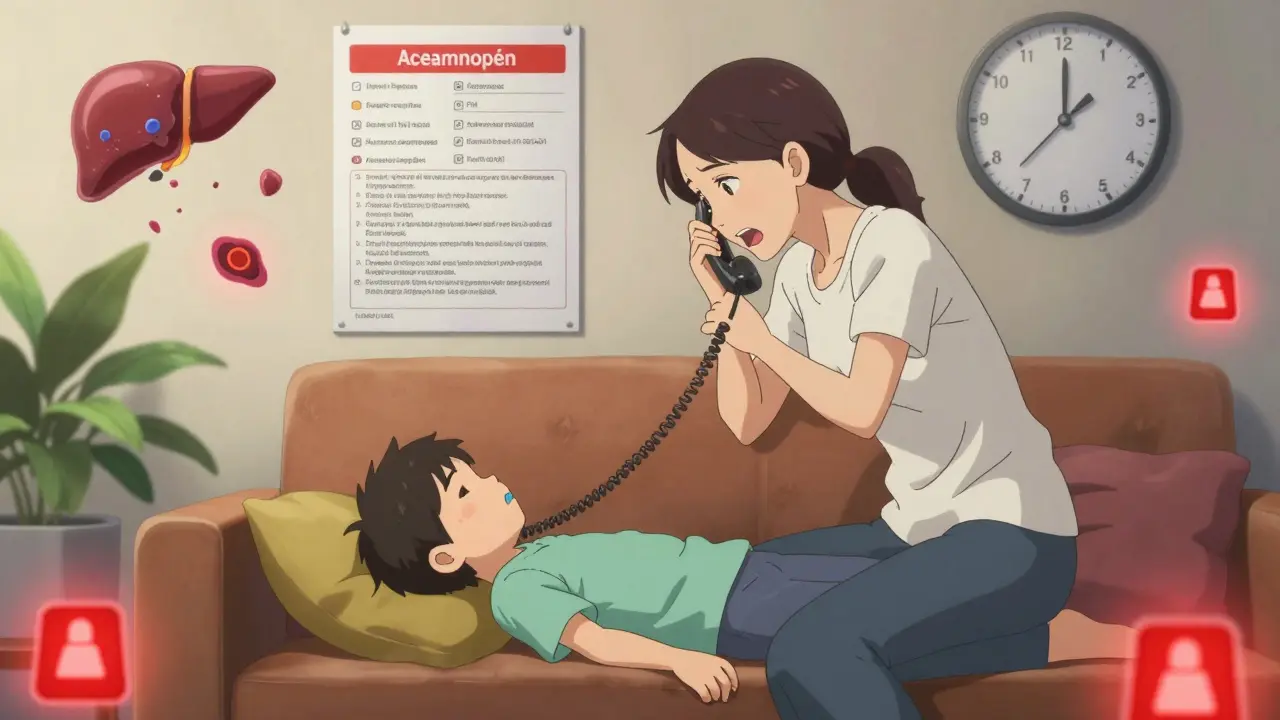 A mother calls for help as her child lies unconscious, with medical warnings glowing in the background.