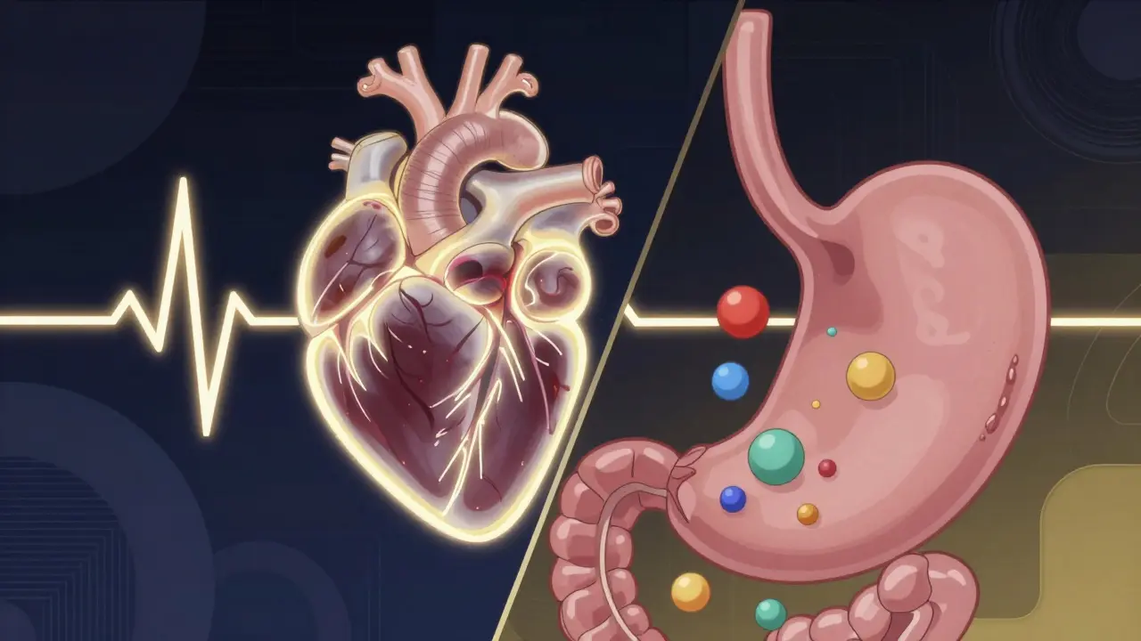 Abstract anime conceptual art of a racing heart and a sluggish stomach.